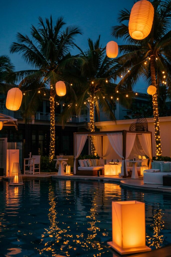 elegant night pool party